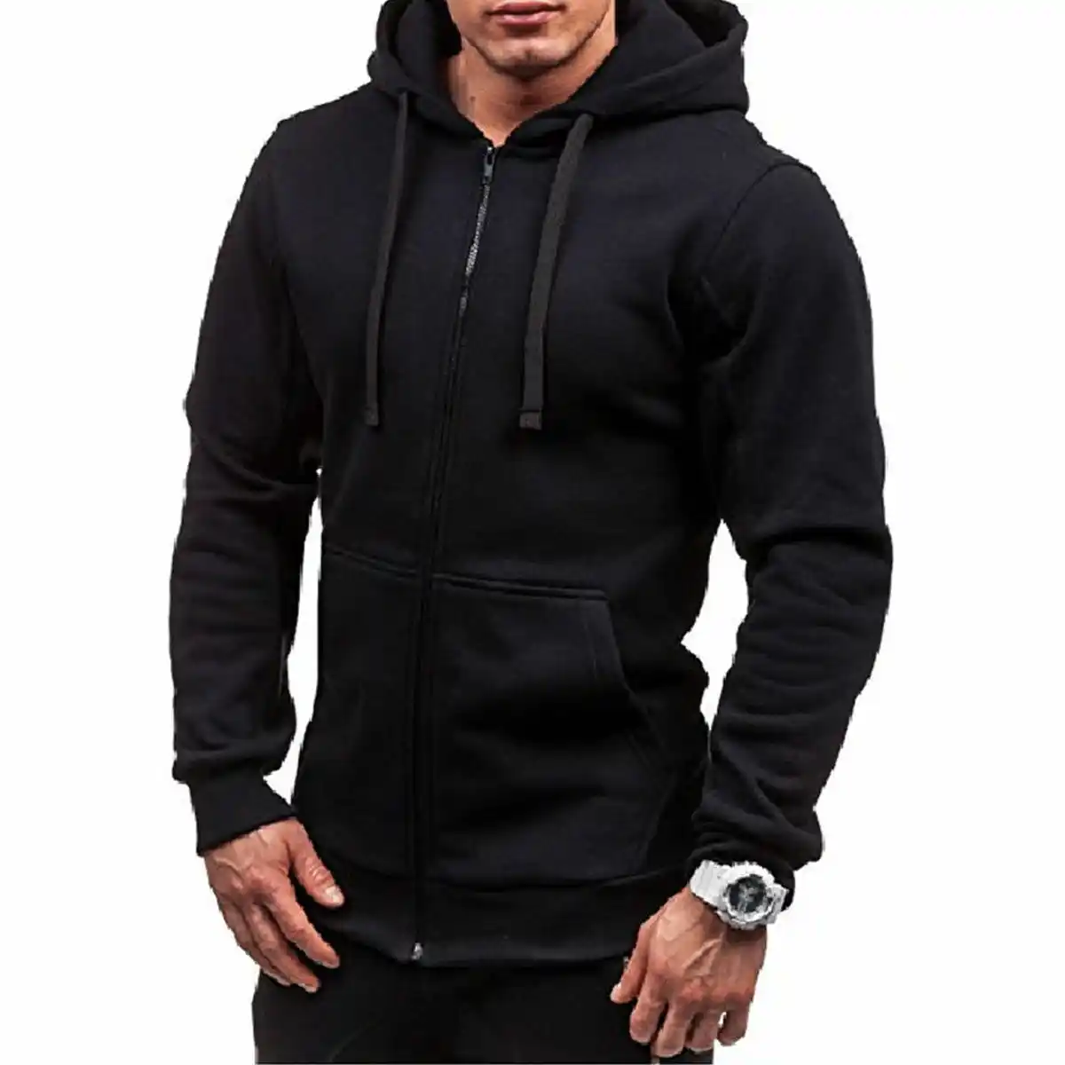 muscle fit zip hoodie