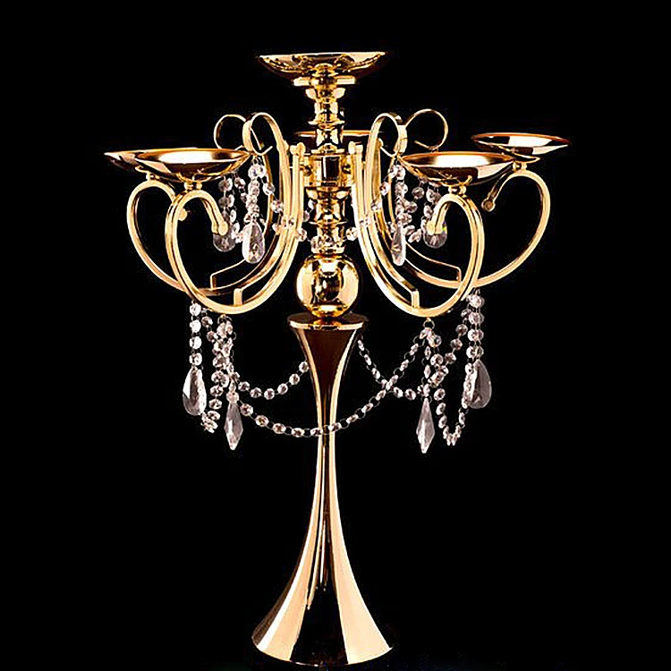 Candelabra 5 Arm Pillar Metal Candle Holder With Hanging Crystal Drops Wedding party Table Centerpieces