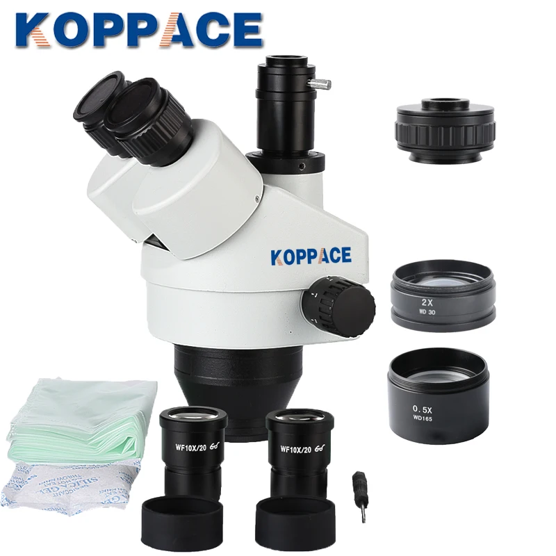 KOPPACE 3.5X-90X Тринокулярный Стерео Зум-микроскоп, 144 светодиодный кольцевой светильник, микроскоп для ремонта мобильных телефонов, 0.5X и 2.0X объектив