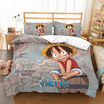 

Anime One Piece Bedding Set Luffy Print Home Comforter Set Retro Map Compass Duvet Cover Set Boys Girl Single Double Bed Cover