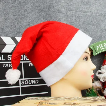 

12Pcs Non-woven Fabric Warm Winter New Year Red Christmas Hat Kids Christmas Decorations Home Santa Claus Gift For Child Adult