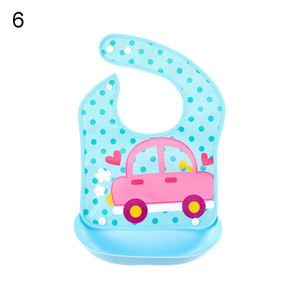 Blue Pink Car Животный принт EVA водонепроницаемый нагрудник с карманом протирать чистый слюнявчик передник для кормления - Цвет: Blue Pink Car