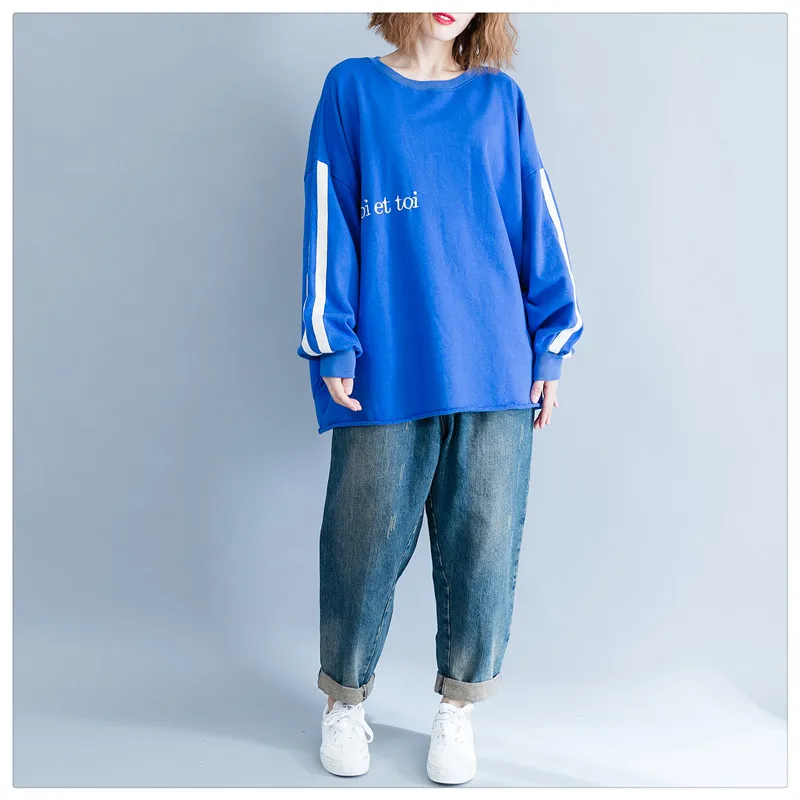 Большие размеры 4XL осенние женские модные элегантные однотонные Кофты с аппликацией женские плюс большие длинные рукава свободные хлопковые толстовки