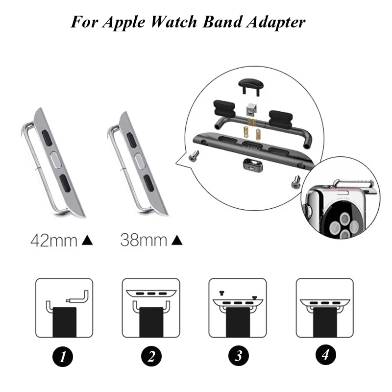 Connector Adapter for apple watch band 44mm 40mm 42mm 38mm iWatch 5 4 3 2 Stainless Steel Metal Adapter Tool watch Accessories