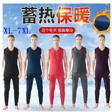 Осень-зима, мужские комплекты термобелья размера плюс xl-5xl 6xl 7xl, бархатное термобелье с v-образным вырезом, майки без рукавов+ штаны с высокой талией