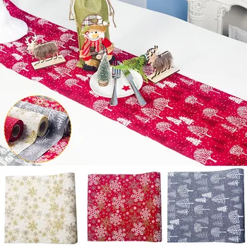 

Christmas Decorations Polyester Tree Snowflake Printing Table Runner Christmas Restaurant Tablecloth VJ-Drop
