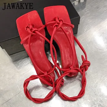 

New Square Toe Flipflops Flat Sandals Women Bright Leather Bandage Knot Gladiator Sandals Summer Beach Holiday Shoes Woman