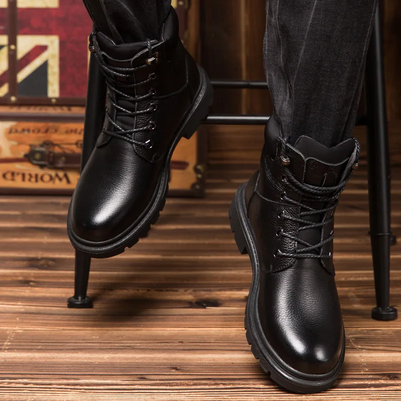 

2018 Autumn New Style Genuine Leather Full-grain Leather Men's Boots Martin Boots Hight-top Worker Boot Leather Boot Men Cotton