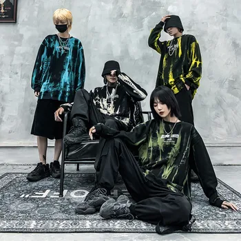

Ins High Street Dark Hip Hop Tide Brand Broken Loose Splash Ink Tie 3M Long Sleeve Sweatshirts Male and Female Top
