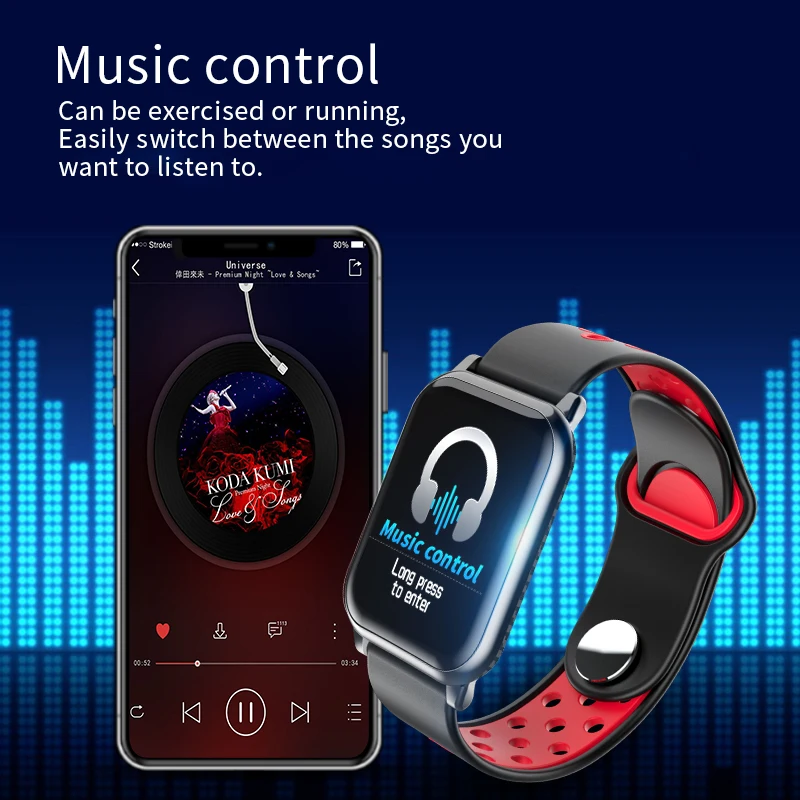 Longet Smart Band KY11 Blood Oxygen Waterproof Fitness Tracker Sleep Monitor Music Control Bluetooth Smart Bracelet Watch Black