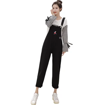 

Cartoon Character Embroidery Jeans Fashion Rompers Vintage Washed Denim Jumpsuit Loose High Waist Bib Pants Women Overalls