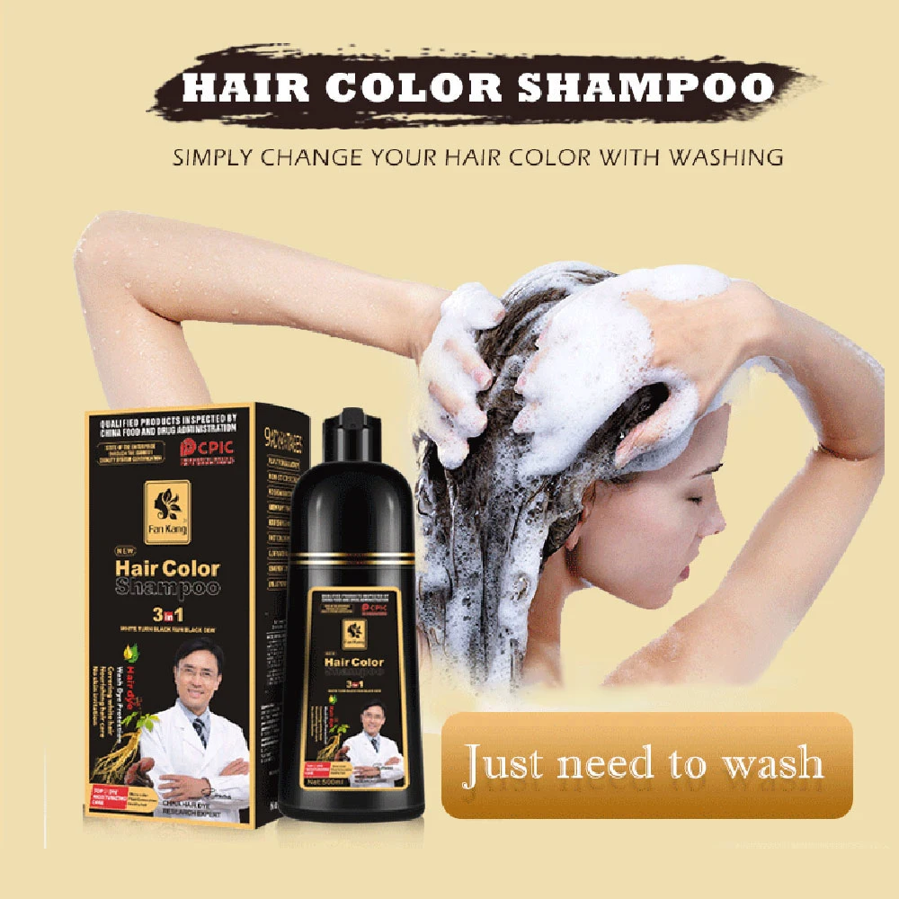 500ml Permanent Hair Shampoo Organic Natural Fast Hair Dye Plant Essence Hair Colorng Cream Cover Dye Shampoo For Women men