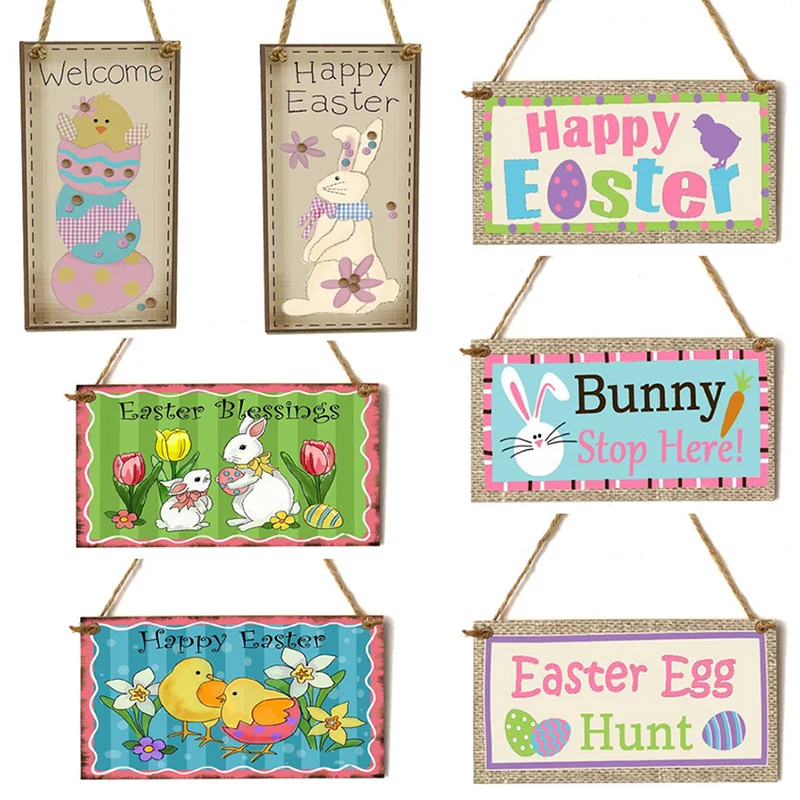 

1PC Easter Rabbit Chick listed Wooden Pendants Hanging Ornament Wood Crafts Kids Gift for Easter Home Party Decorations Supplies