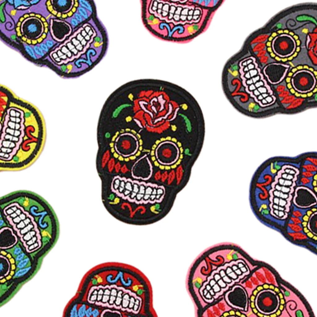 8x Skull Pattern Patch Fabric Garment Applique Embroidery, Handcraft Sewing Accessories Clothing Stickers Sew-on Patches