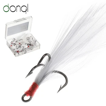 

DONQL 5/10/20pcs/ Box Fishing Hooks Treble Fishhooks With Feather 2#-10# Super Sharp Barbed Carp Triple Hooks Fishing Tackle