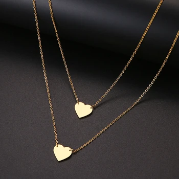 

CACANA Fashion Necklace Double heart Love Double Layer Accessories Women Necklaces Bijoux Stainless Steel Jewelry Gifts