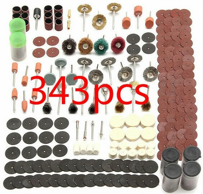 

343 pcs Shank Rotary Tool Accessories Set Mini Drill Bit Kit Grinding Sanding Polishing Cutting Universal Fitment for Dremel