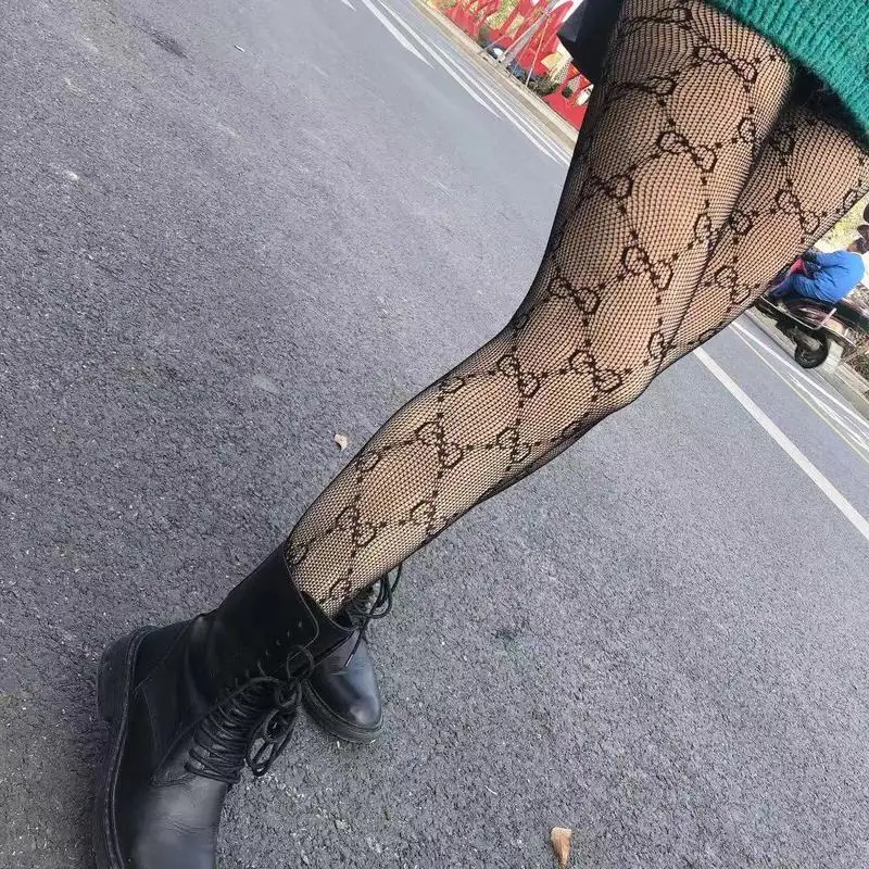 

Character Popular Logo Ultra-thin Through Meat Cut Letters Stocking Proof Hook Silk Tights Women Fishnet Stockings Ladies Sexy