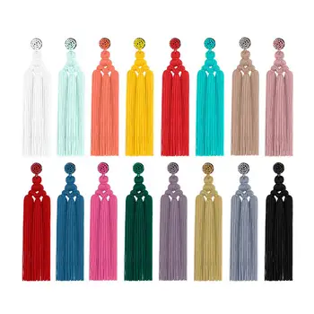 

MANILAI Bohemian Cotton Tassel Earrings Fashion Jewelry Wide Fringe Drop Dangle Long Earrings For Women 2020 16 Color