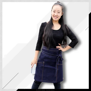 

Korean denim apron half-length kitchen cafe western restaurant bar waiter fashion apron custom LOGO