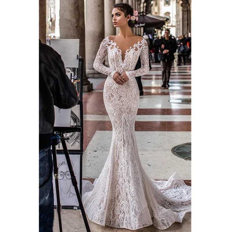 Mermaid Wedding Dress 2020 Spaghetti Straps Vestido de novia Vintage Lace Bridal Gown Backless Bride Dress Customized