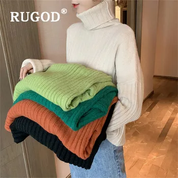 

RUGOD new autumn arrivals women's turtleneck sweater pullovers warm thicken knitted sweater fashion female casual loose tops