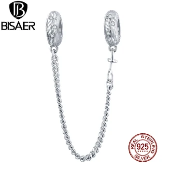 

BISAER Wave Texture Safety Chain 100% 925 Sterling Silver Link Charms DIY Bracelets Necklace 2020 Jewelry Making ECC1577