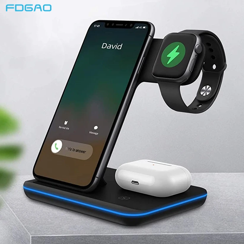 3 in 1 Qi Wireless Charger Stand for iWatch 6 5 4 3 2 AirPods pro 15W Fast Charging Dock Station for iPhone 12 11 Pro X XS XR 8