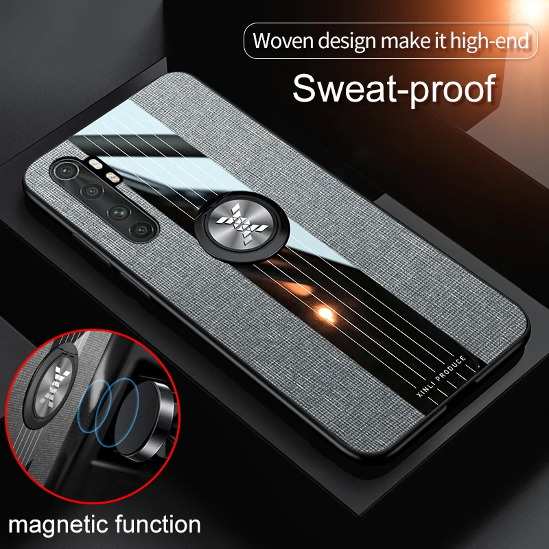 Чехол MAKAVO для Xiaomi Mi Note 10 Lite чехол с кольцом держателем тканевый Жесткий мягкая