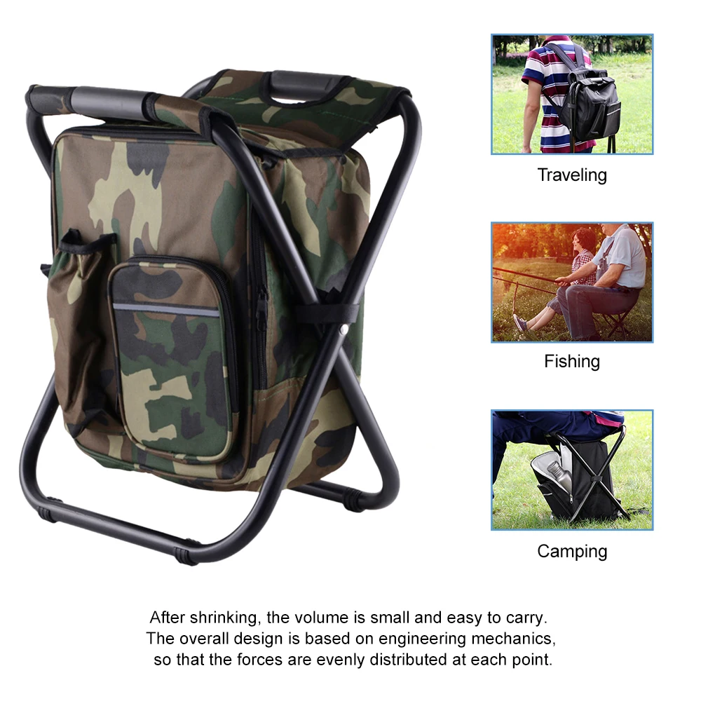 

Outdoor Fishing Chair Fishing Bag Foldable Camping Stool Portable Backpack With Freezer Insulation Camping Bag Hiking Chair Bag
