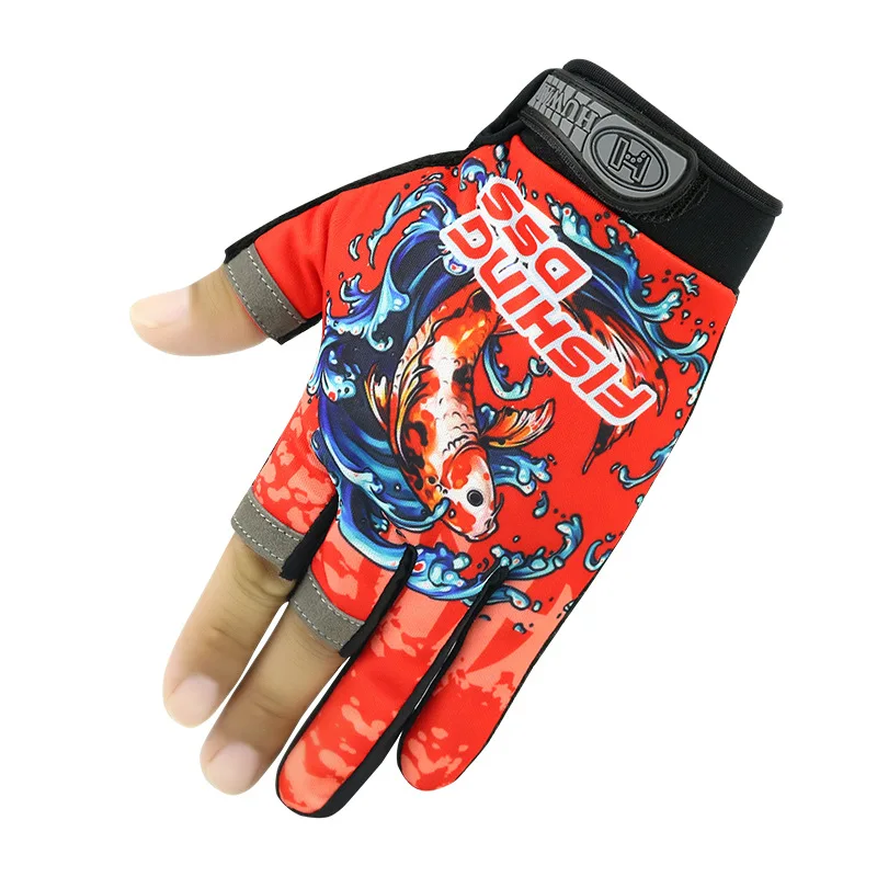 Three finger cut sport fishing gloves for hunting gloves guantes pesca finger protector neoprene gloves fishing fingertip - Цвет: J-RED