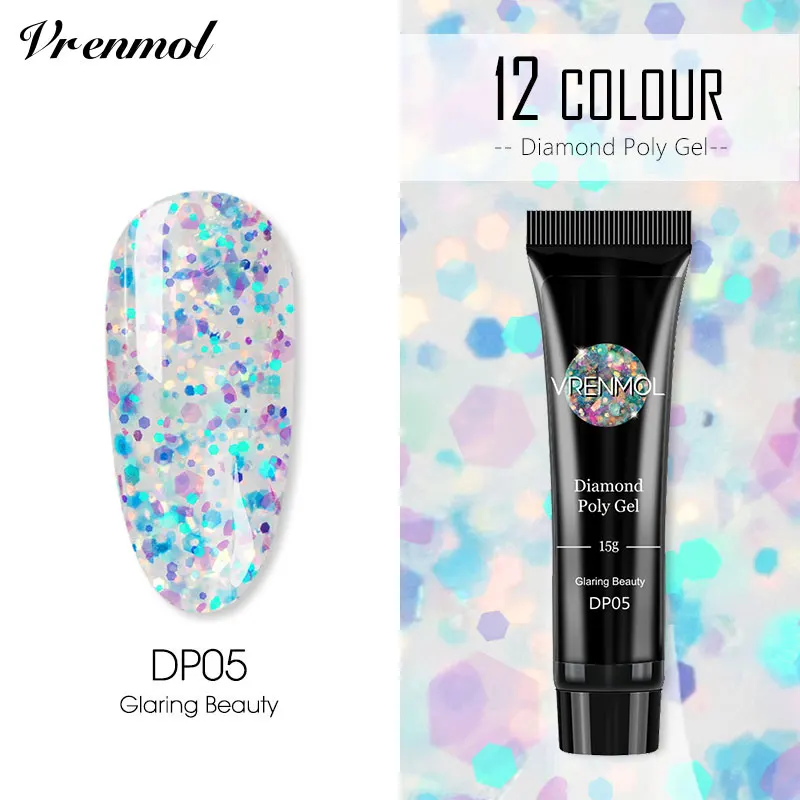 Vrenmol 15g Acrylic Color Poly Gel Gel Nail Polish Gel Finger Extension Poly Gel Camouflage Soak Off UV Camouflage Nail Art - Color: DP05