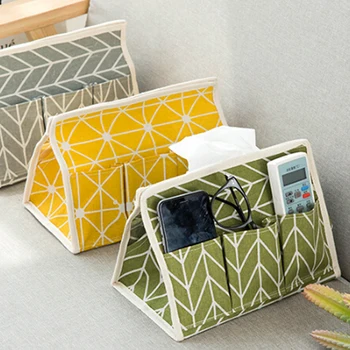 

Multifunction Pastoral Wind Cotton Linen Storage Tissue Box Tissue Holder Living Room Desktop Debris Tissue Cover Gray & Yellow