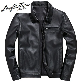 

Genuine Jacket AYUSNUE Men Spring Autumn 100% Cow Coat Short Cowhide Biker Mens Leather Jackets V-A005 KJ3950