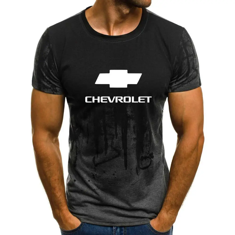 Мужская футболка с коротким рукавом и логотипом автомобиля Chevrolet, летняя повседневная хлопковая Футболка с градиентом, модная мужская брендовая футболка в стиле хип-хоп Harajuku