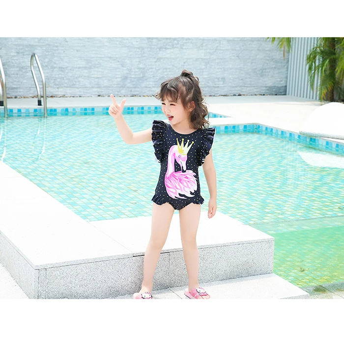 Купальник для девочек; коллекция года; цельный купальный костюм с Фламинго летняя пляжная одежда в горошек для маленьких девочек купальный костюм для маленьких девочек