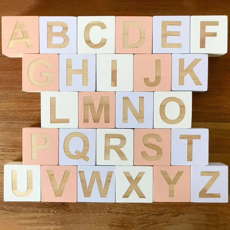 

Solid Wood Multicolor Baby Learning 26 English Letter Square Block Kids Infant Photography Props Children Room Decoration Crafts