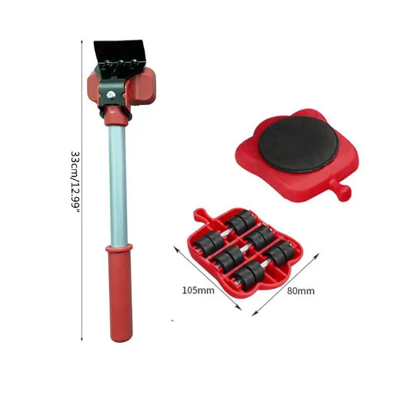 5Pcs Professional Furniture Mover Tool Set Heavy Stuffs Transport Lifter Wheeled Mover Roller with Wheel Bar Moving Hand Device-5