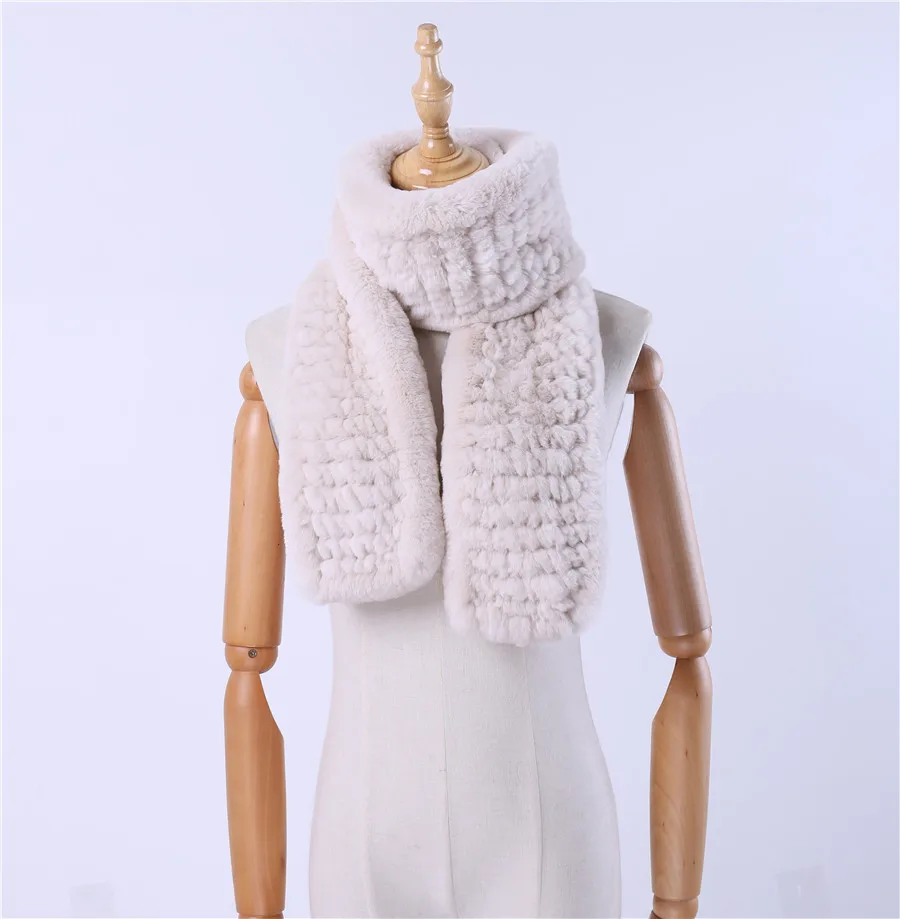 Зимний женский Настоящий мех кролика шарф вязаный вручную бесконечные шарфы хомут кольцо шарфы обертывания Snood уличная мода