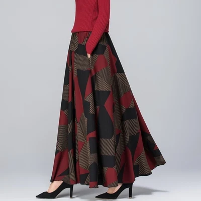 Осень и зима новая женская мода тонкая большого размера утолщенная с принтом эластичная высокая талия плиссированная юбка - Цвет: 22