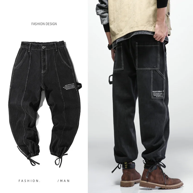Men Jeans Wide Leg Denim Pant Loose Straight Printi Jeans Japanese Streetwear Pants Men's Harajuku Hip Hop Casual Trousers M-5XL 1
