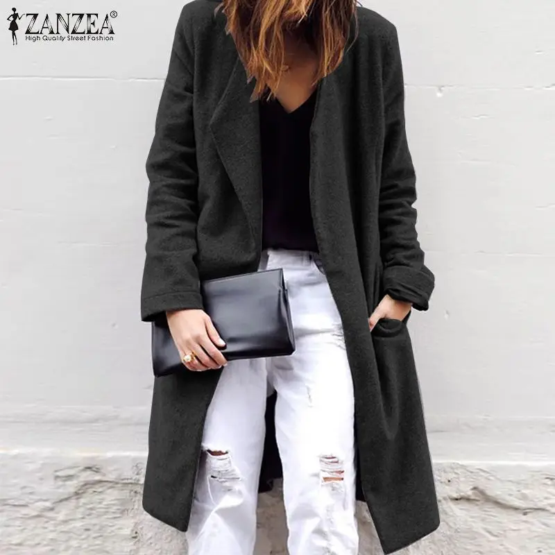 ZANZEA Women Blazer Office Lady Business Blazers Fashion Chaqueta Mujer Autumn WInter Open Front Casual Long Coats Jackets