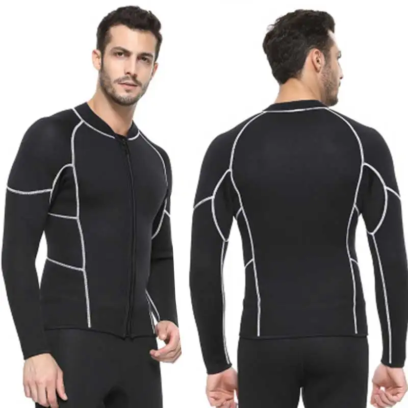 Diving Swimming Snorkeling Spearfishing 3MM Warm Neoprene Long Sleeve Wetsuit for Men Front Zipper Jacket