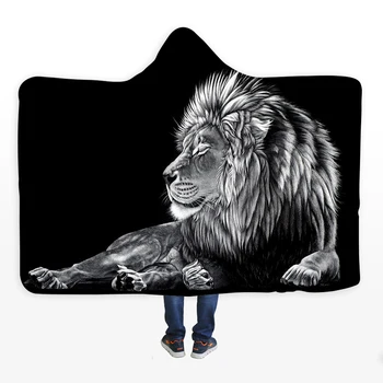 

3D Animal Hooded Blanket Wolf Lion Leopard Printed Sherpa Fleece Blanket Hoodies Winter Warm Soft Wearable Throw Blankets Hoodie