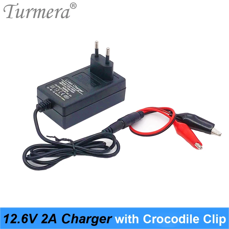 

12V 12.6V 2A Lithium Battery Charger with Crocodile Clip for 12V Lead Acid Battery 7Ah 10Ah20Ah Motorcycle Power Charger Turmera