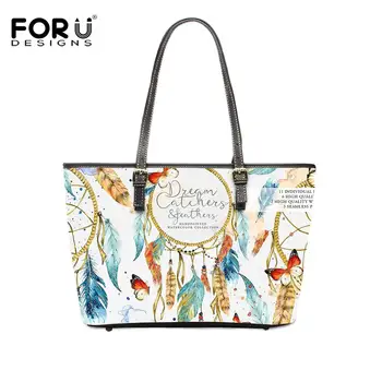 

FORUDESIGNS Pu Leather Handbags Shopping Bags Dreamcatcher Print Female Messenger Bag Casual Large Tote Bag Sac a Main Femme
