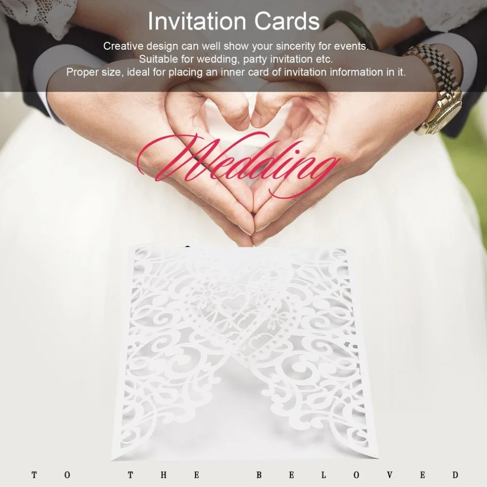  10Pcs Heart Wedding Invitation Cards Laser Cut Hollow Out Envelopes Seals Invitation Covers Wedding - 4000531407304
