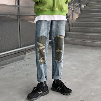 

Autumn New Jeans Men's Fashion Wash Camouflage Stitching Casual Denim Pants Man Streetwear Hip Hop Loose Straight Jeans S-XL