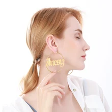 Custom Jewelry BFF Gifts Stainless Steel Round Circle Nameplate Hoop Earrings Customized Personalized Name Earrings For Women