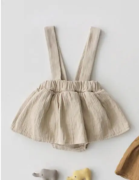 Детская юбка на подтяжках для маленьких девочек повседневная юбка на лямках для маленьких девочек однотонная Милая летняя одежда - Цвет: Бежевый